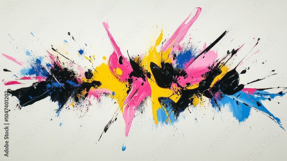 Poster colorful cmyk splashes creating abstract design on white background