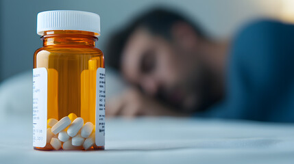 Close-Up of a Bottle of Sleeping Pills: Highlighting Medication for Sleep Disorders and Health Management