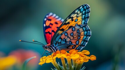 Obraz premium Colorful Butterfly on Yellow Flower Macro Photography