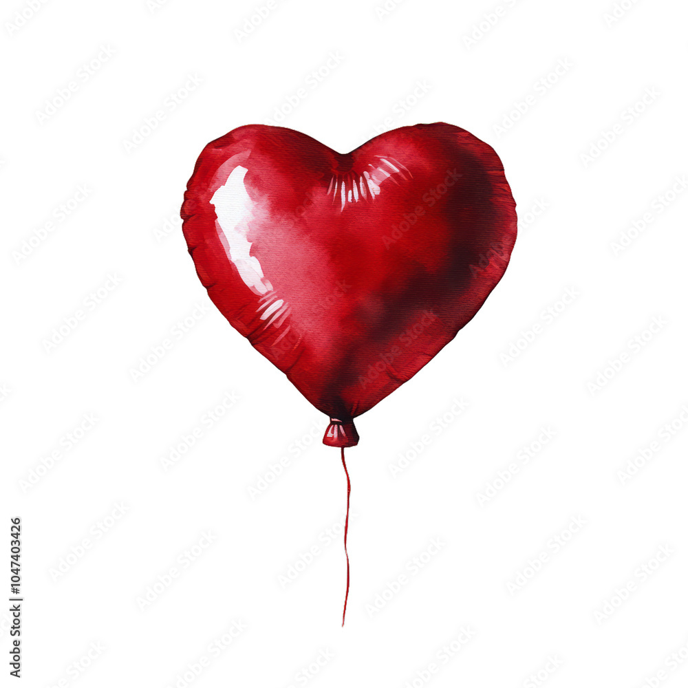 Aufkleber watercolor red heart shaped balloon floating gently with a string trailing below isolated on a trans