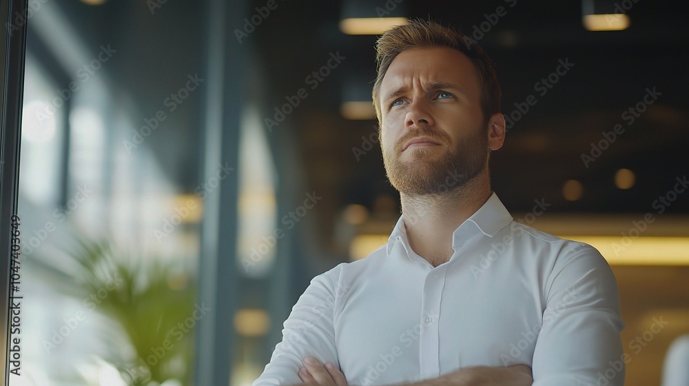 Sticker Thoughtful Man in Modern Office Setting