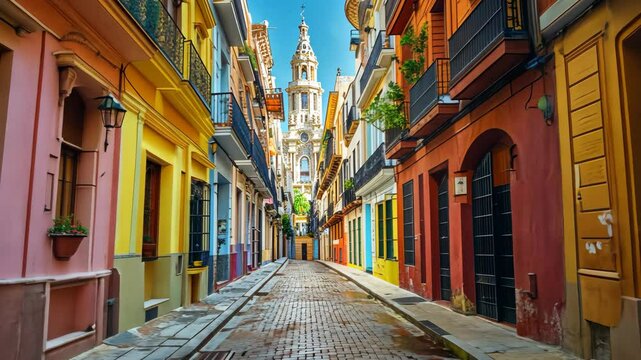 Explore the charming streets of Seville, Spain with vibrant colors and historical architecture in the heart of the city