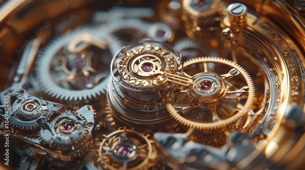 Poster closeup of intricate gold watch mechanism with gears and cogs