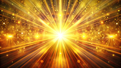Radiant explosion of golden light rays with sparkling particles in a vibrant glow