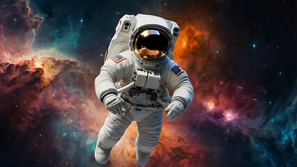 Obraz premium Space Explorer Waving in the Galaxy Banner