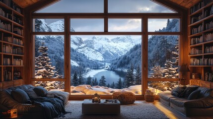 Cozy Cabin with Stunning Mountain View and Snow Covered Landscape