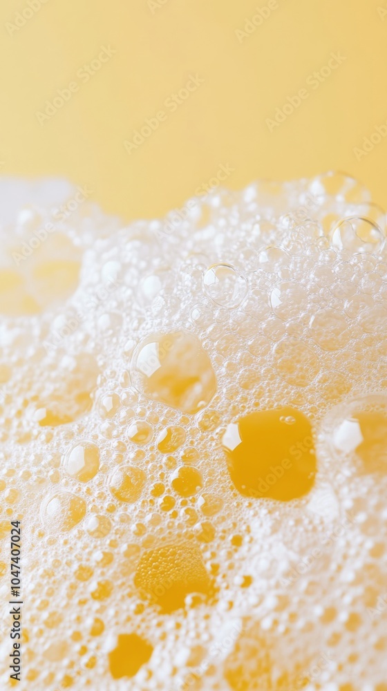 Poster white foam bubbles creating texture on yellow background