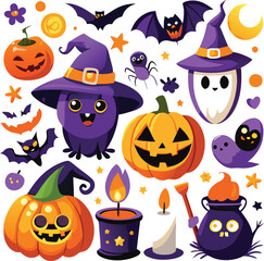 Halloween Characters, Pumpkins, Bats, And Witches