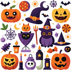 Halloween Celebration Witch Owl Pumpkin Bats