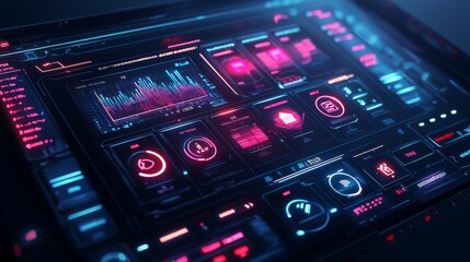Obraz premium Futuristic Digital Interface With Neon Lights And Data Visualizations