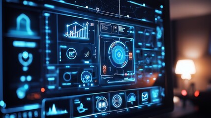 Fototapeta premium Futuristic Technology Interface with Blue Glowing Elements