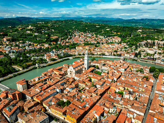 Obraz premium Aerial drone photo of the city of Verona in Italy.