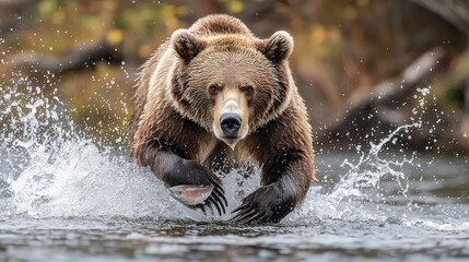 Fototapeta premium Grizzly Bear Fishing for Salmon in a River