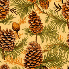 seamless pattern with autumn trees and leaves