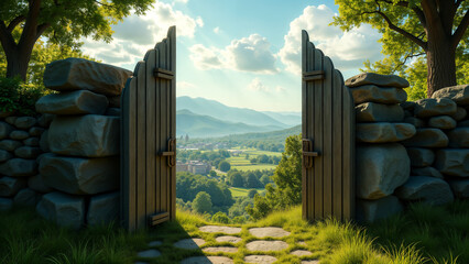 Invitation to Adventure: A Gate Opens to a Breathtaking Landscape