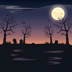 Fototapeta premium A spooky Halloween scene with a graveyard at night