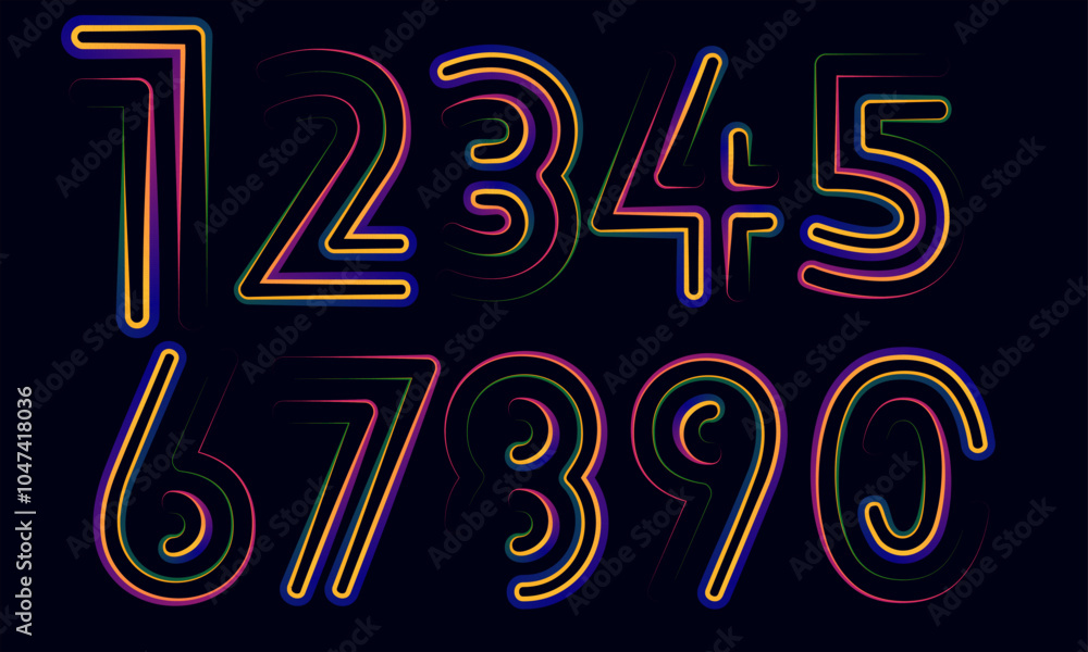 Poster 3d numbers, set numbers, gradient color number, 3d numbers vector set characters. one, two, three, f