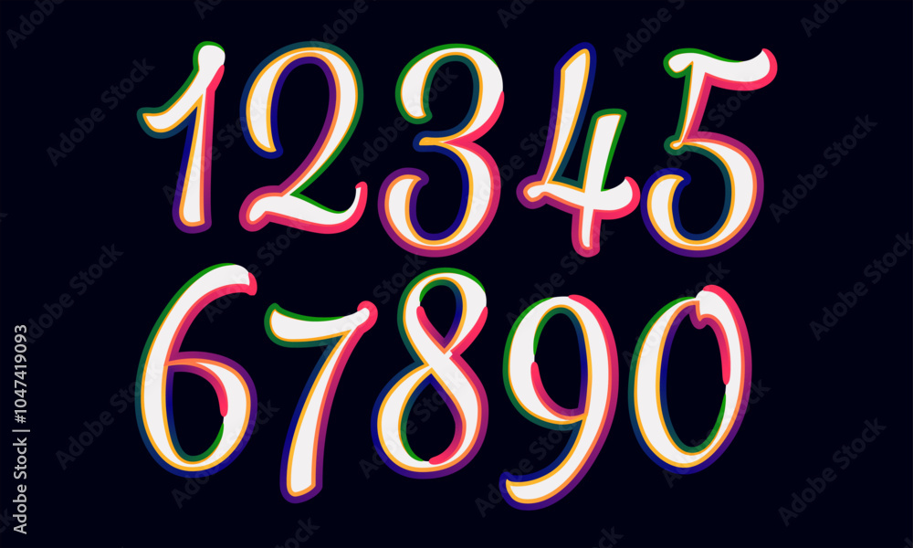 Poster 3d numbers, set numbers, gradient color number, 3d numbers vector set characters. one, two, three, f