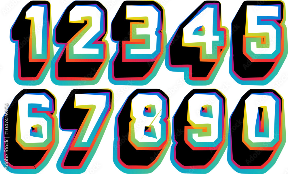 Poster 3d numbers, set numbers, gradient color number, 3d numbers vector set characters. one, two, three, f