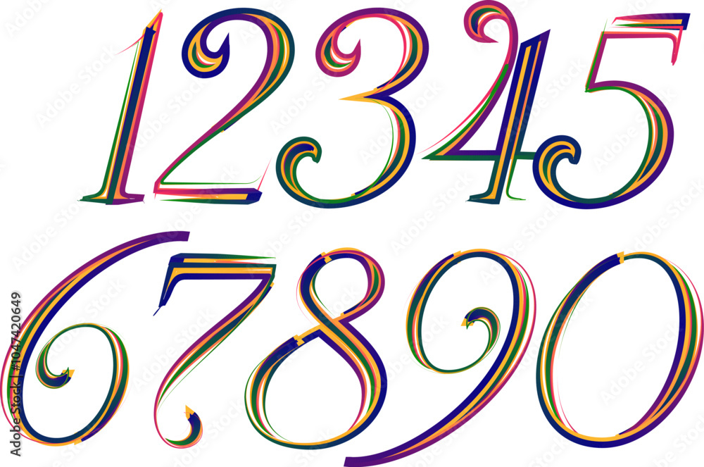Poster 3d numbers, set numbers, gradient color number, 3d numbers vector set characters. one, two, three, f