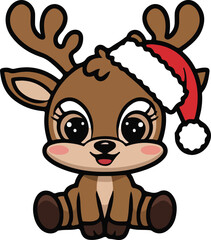 Cute Christmas reindeer with a rabbit vector illustration