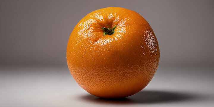 Gl&auml;nzende Orange in Nahaufnahme, die Frische und Lebendigkeit ausstrahlt, vor einem schlichten Hintergrund, welcher die satte Farbe und nat&uuml;rliche Textur der Frucht hervorhebt