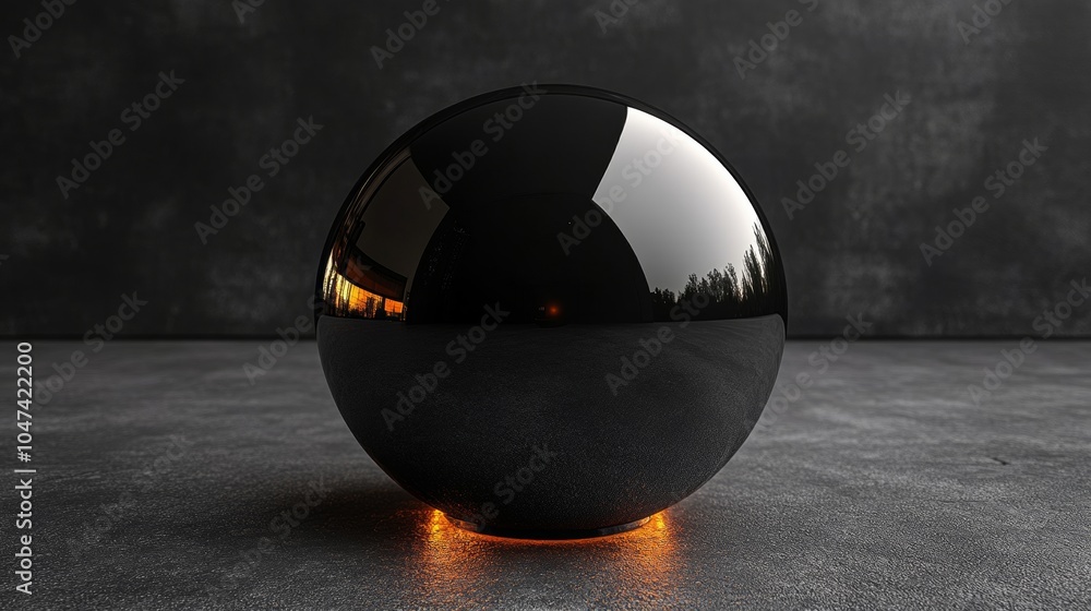 Wall mural Black sphere glowing on dark background reflecting sunset