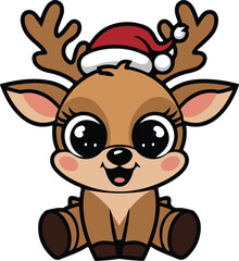 Cute Christmas reindeer with a rabbit vector illustration