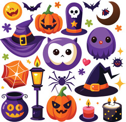 Fototapeta premium Halloween Party Decorations Cute Characters, Spooky Elements