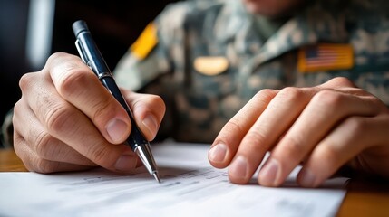 Military Member Completing Absentee Ballot