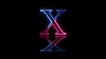 X letter glowing fire neon black background