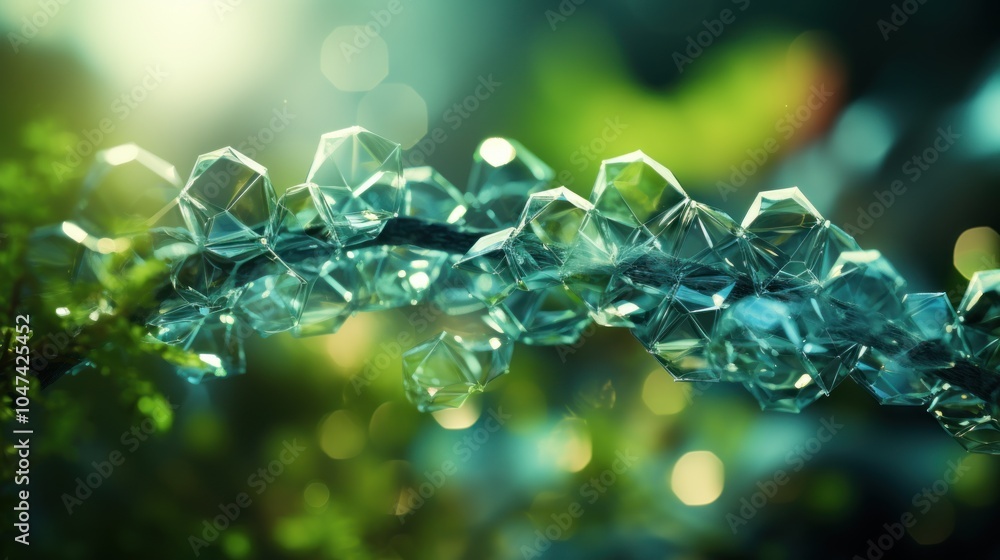Poster a close-up view of crystalline structures intertwined with natural elements.
