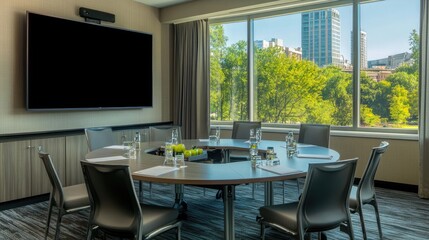 Fototapeta premium Modern Conference Room with City View