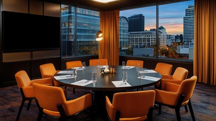 Modern Conference Room with Sunset View