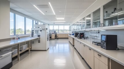Modern Laboratory Interior with Equipment and Windows