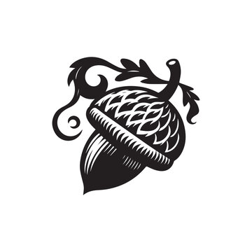 black acorn leaves design clip art preview