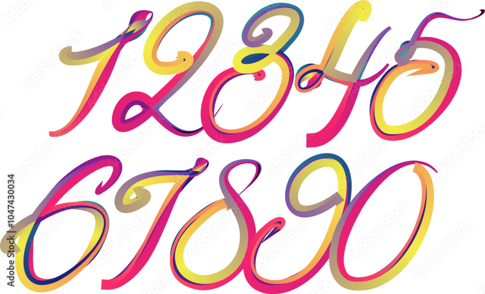 Aufkleber 3d numbers, set numbers, gradient color number, 3d numbers vector set characters. one, two, three, f