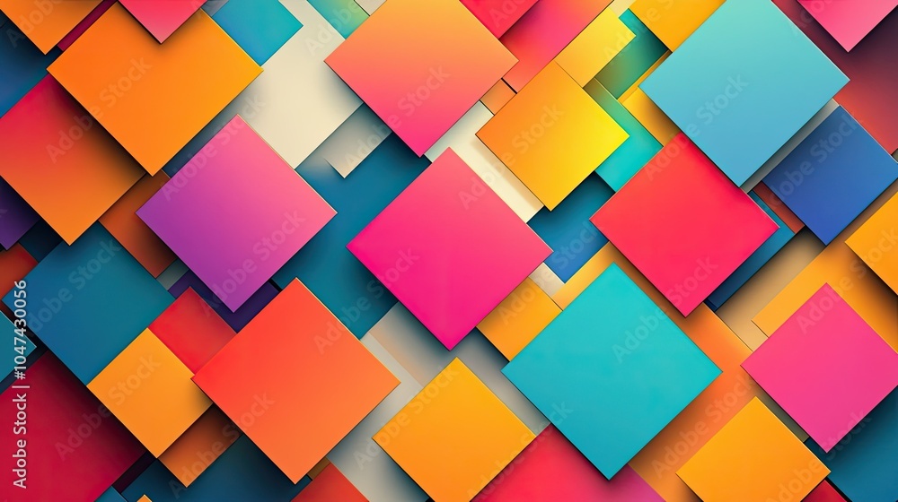 Poster colorful square pattern background with overlapping shapes and bright tones, ideal for vibrant desig