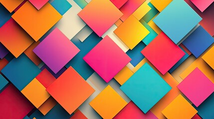 Colorful square pattern background with overlapping shapes and bright tones, ideal for vibrant design projects.
