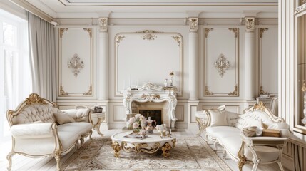 An elegant and sophisticated living room design featuring a minimalist white canvas background, Showcasing minimalist furniture arrangements for a timeless appeal