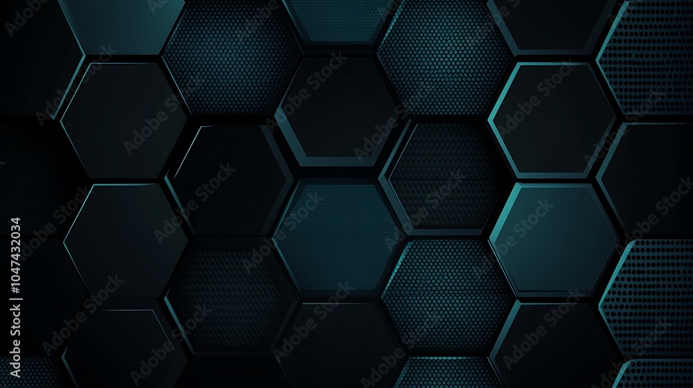 Poster Abstract dark background with teal hexagonal pattern.