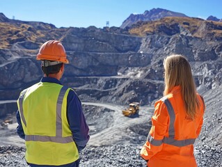 Engineers conducting environmental impact assessments at a mining site