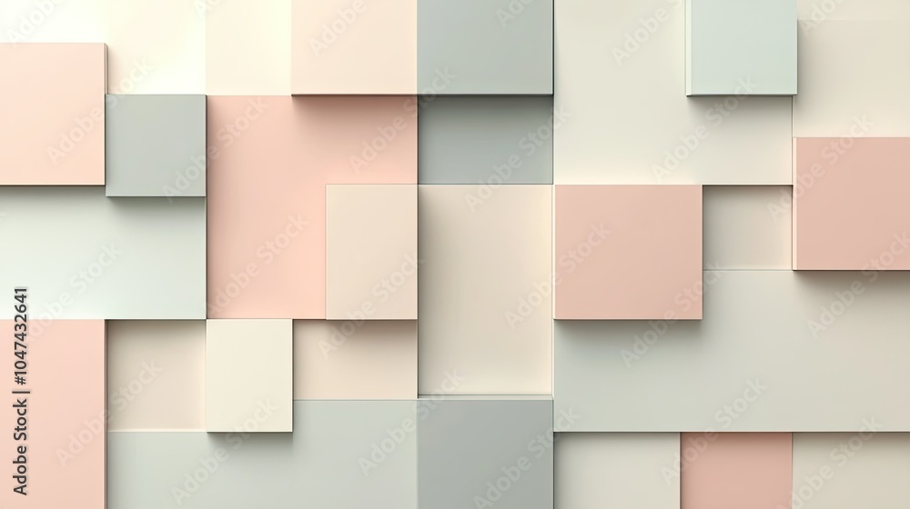 Poster minimalist square background design with layered squares in muted tones, creating a clean, modern lo