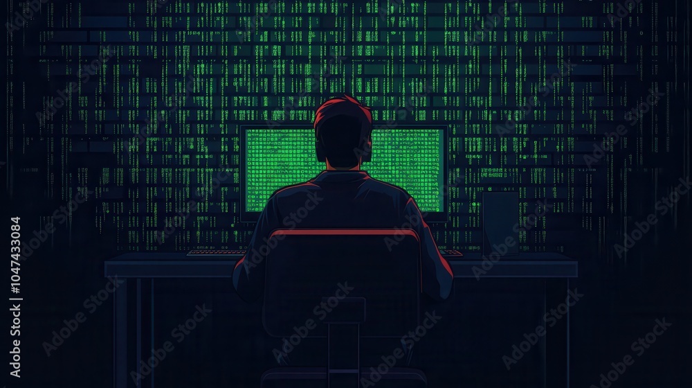 Poster developer writing code in digital environment