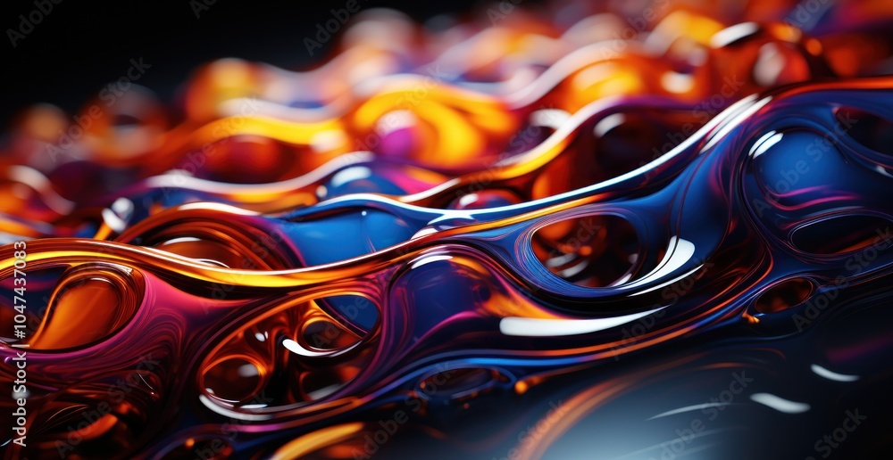 Poster abstract fluid shapes in vibrant orange and blue hues creating a dynamic visual effect.