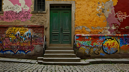 graffiti on the wall of an old building