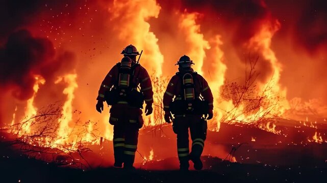 Firefighters face intense wildfires in California during the summer heatwave, showcasing their bravery and skill at nighttime