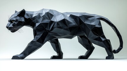 Obraz premium Low poly black panther prowling on white background