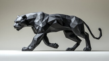 Obraz premium Low poly black panther prowling stealthily in a modern art style