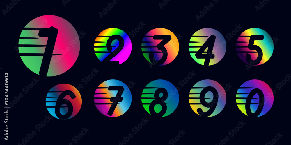 Aufkleber 3d numbers, set numbers, gradient color number, 3d numbers vector set characters. one, two, three, f